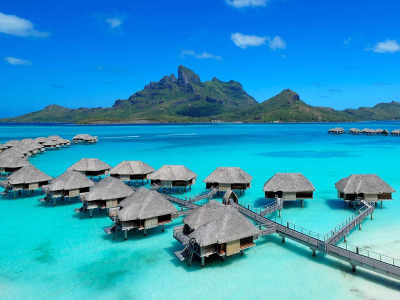 Overwater Thatched Bungalows in Bora Bora