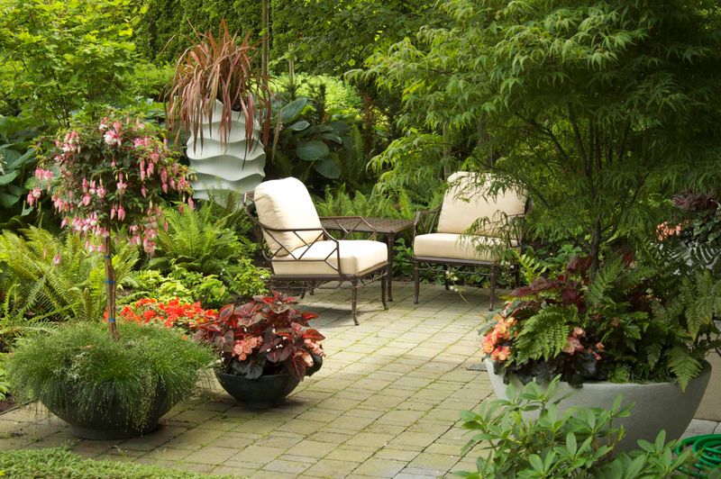 Lush Container Gardens At Varying Heights