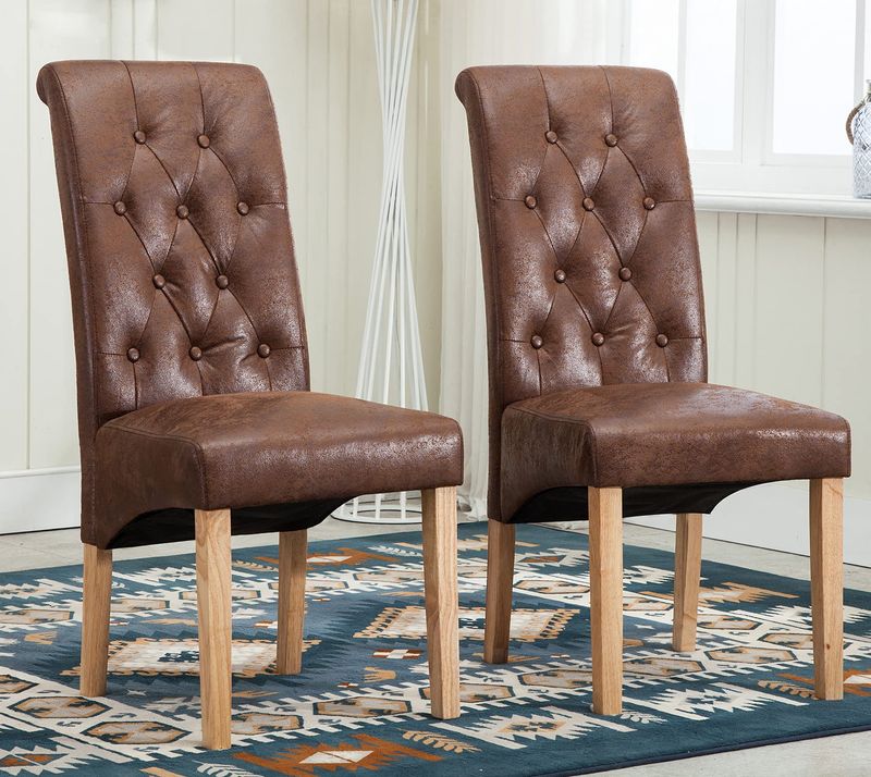 Faux Leather Rolled-Back Chairs