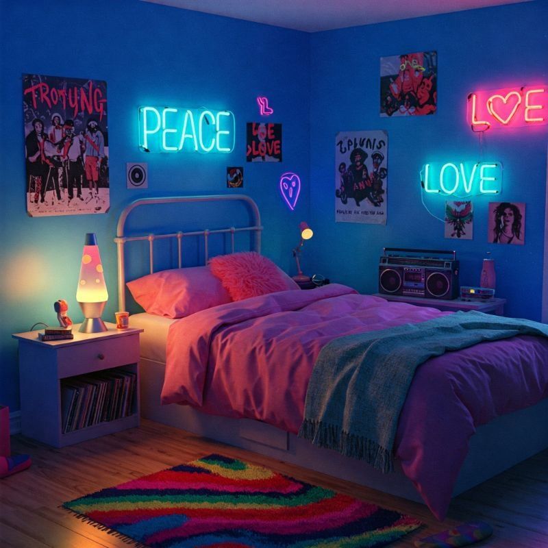 1990s Band Posters and String Lights