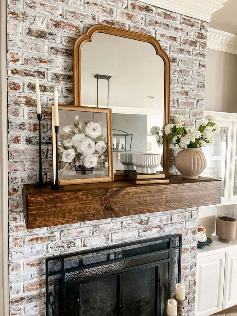 Cluttered mantel decor