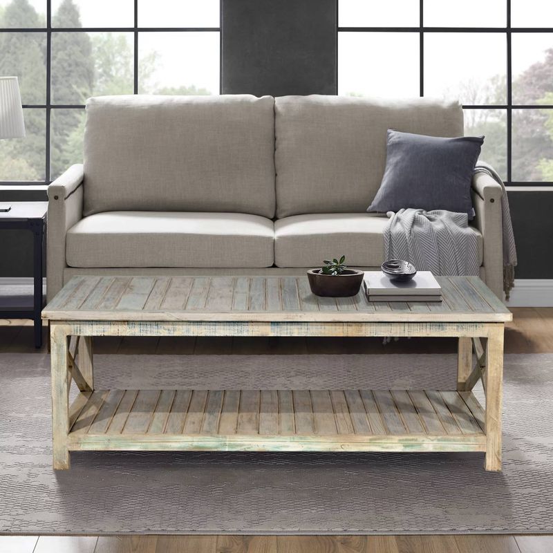 Use distressed or whitewashed wood finishes