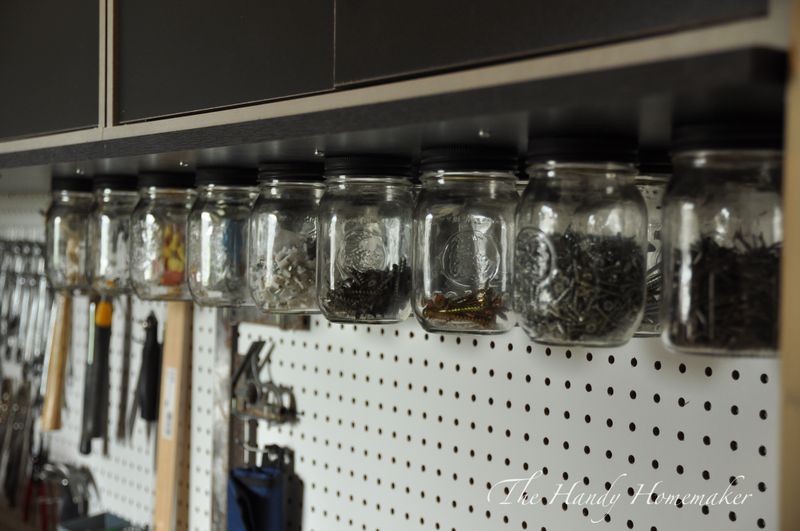Hanging Mason Jar Storage Under Shelves