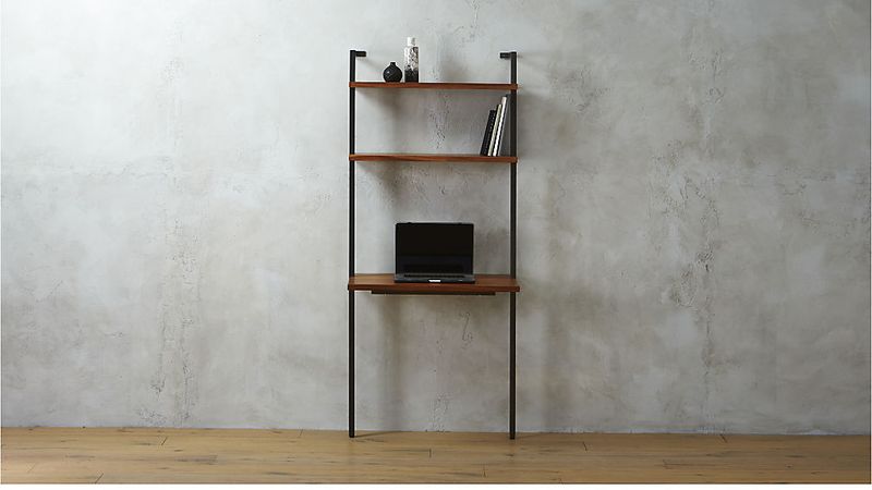 CB2 Helix Acacia Wall-Mounted Desk
