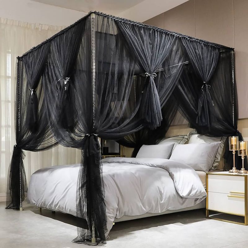Velvet Canopy Bed With Black Drapes