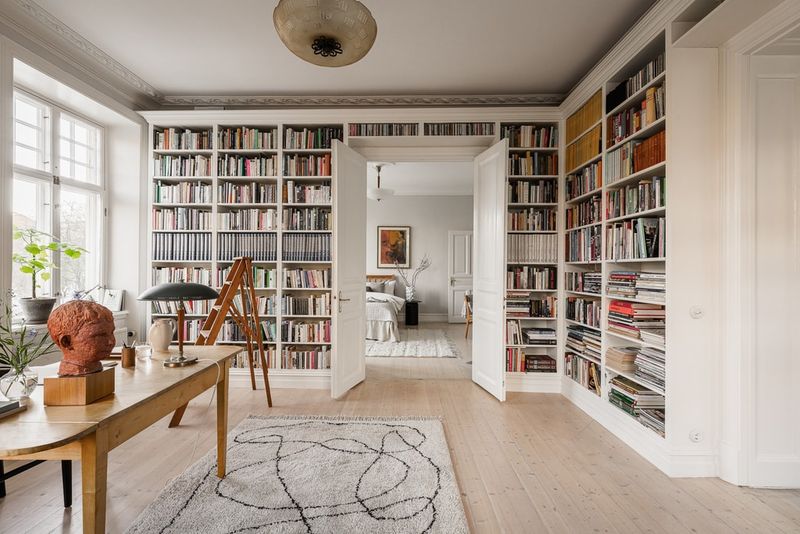 A library of real books built shelf by shelf