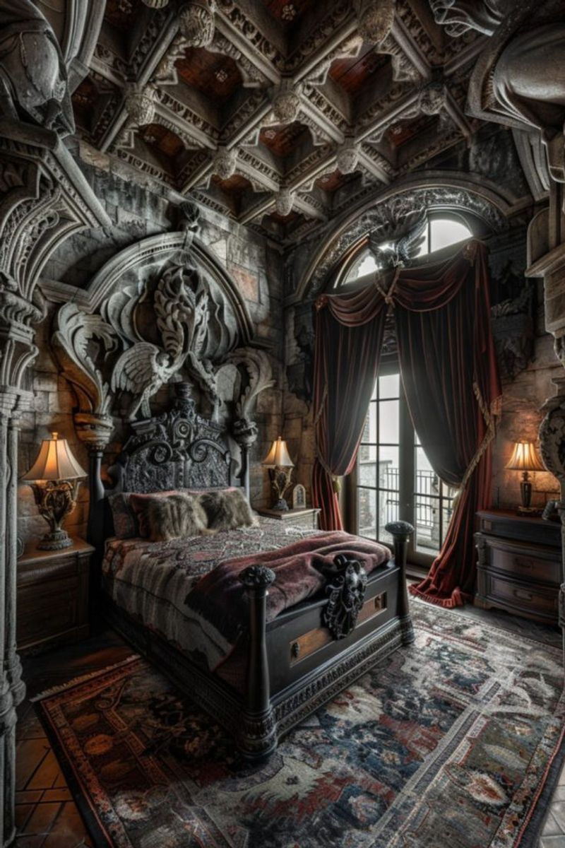 Stone Fireplace With Gargoyle Details